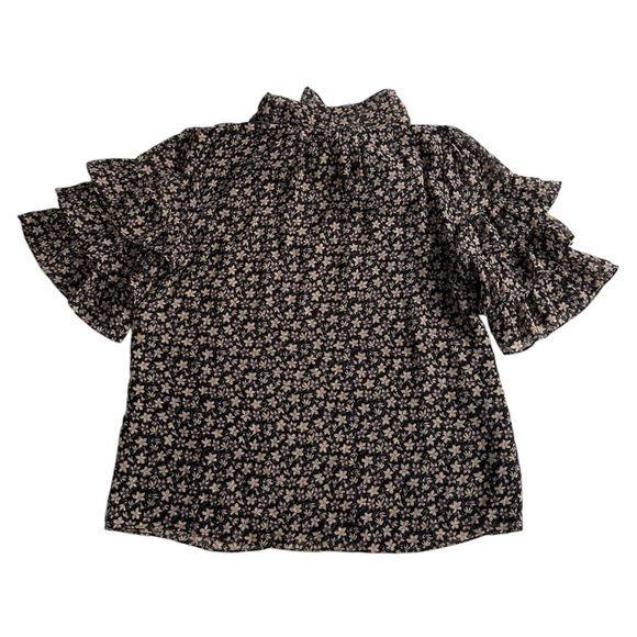 Rebecca Taylor Floral Silk Short Sleeve Louisa Ruffle Top Sz 8 Career  Romantic - Picture 11 of 13